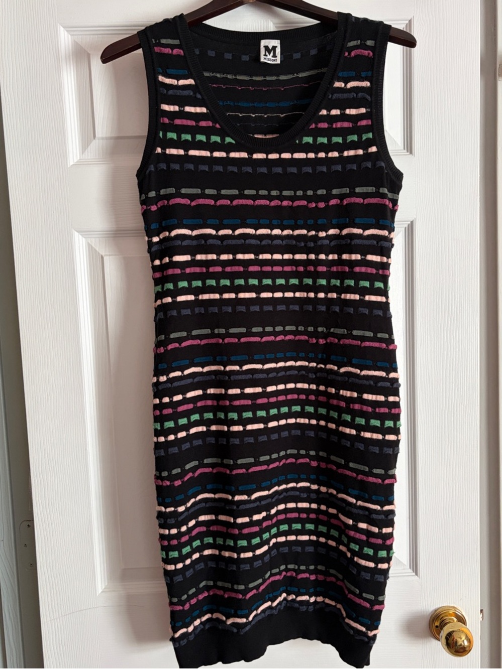 Missoni Black Knit Midi Dress with Multicolor Stripes
